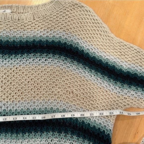 J. Jill Loose Knit Dolman 3/4 Sleeve Sweater Linen Blend Striped Blue Beige - Picture 11 of 12